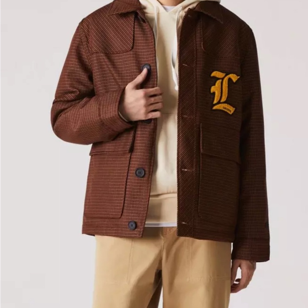 Lacoste Live Houndstooth Jacket Men’s Size L/XL Brown Wool Blend NWT